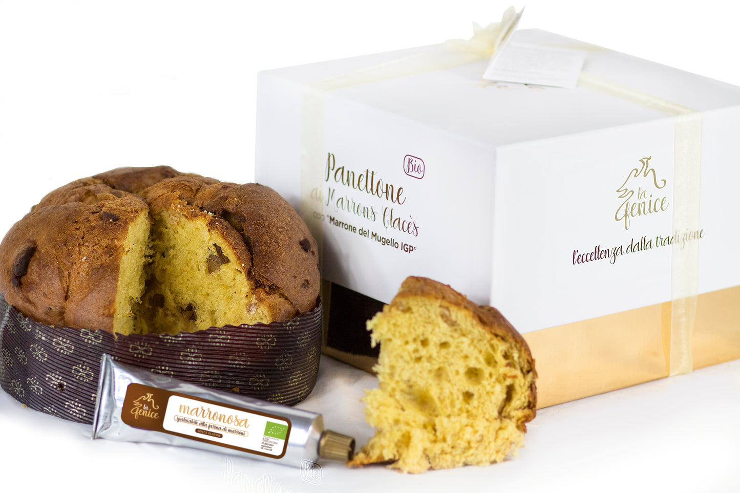 Panettone ai Marrons Glacés con crema spalmabile alla farina di castagne