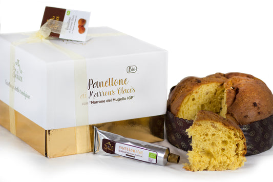 Panettone ai Marrons Glacés con crema spalmabile alla farina di castagne